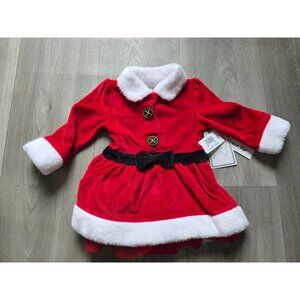 Koala Baby Red Christmas Dress W/ Faux Fur Trim Black Bow Belt Size 6/9M  NWT